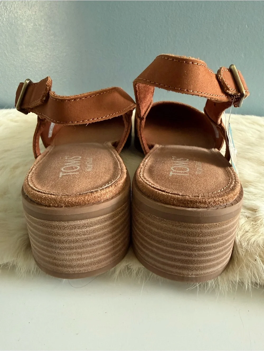 TOMS Women’s Jaclyn Amber Brown Nubuck Leather Slingback Heels